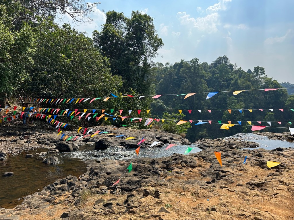 view of a river with nice colored flag