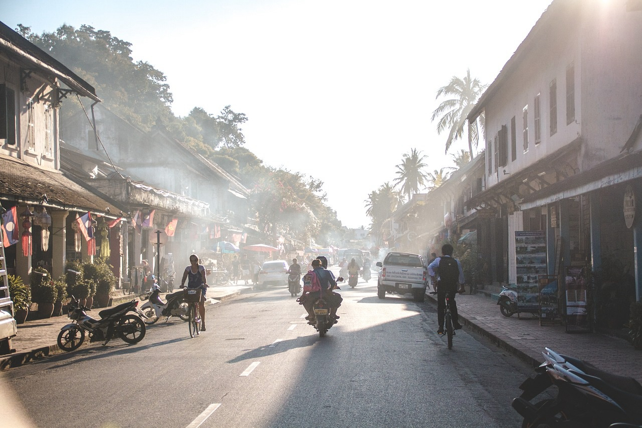 Foggy view of the main street of Luan Prabang