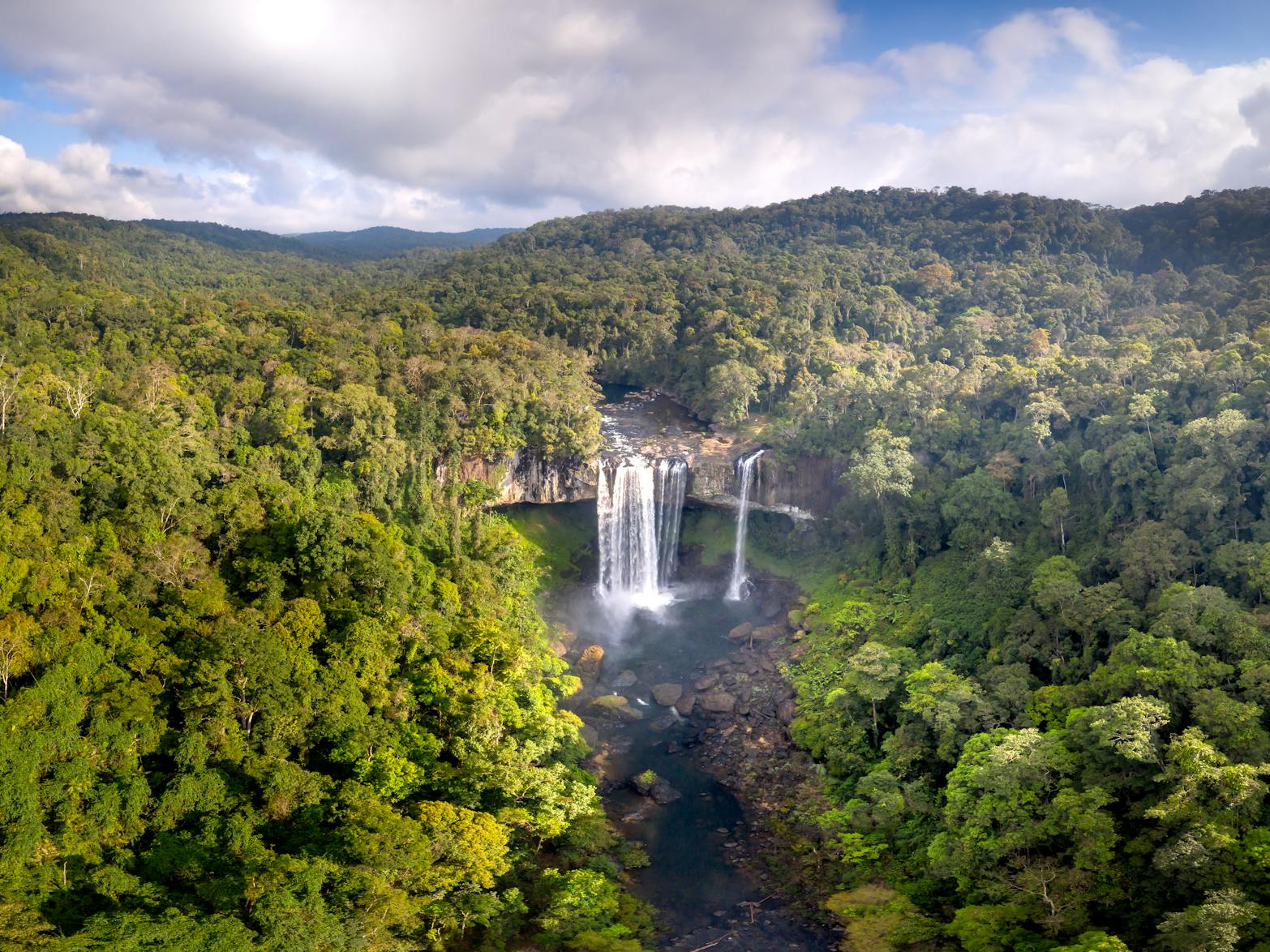 aerial view of the waterfall in the forest